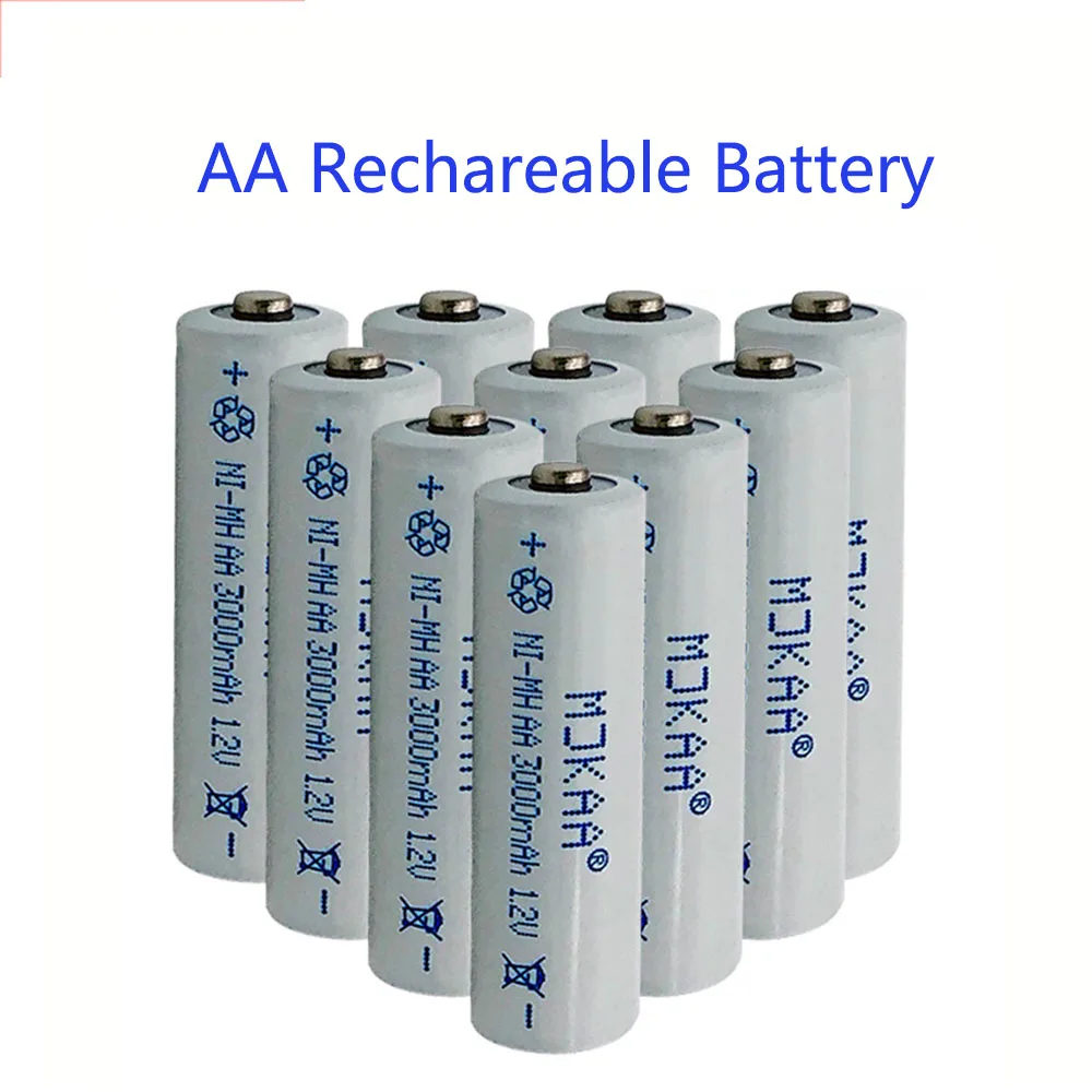 MJKAA 10-20 шт AA 1,2 V Ni-MH 3000mAh аккумуляторная батарея 2A нейтральные аккумуляторные батареи для игрушечные часы