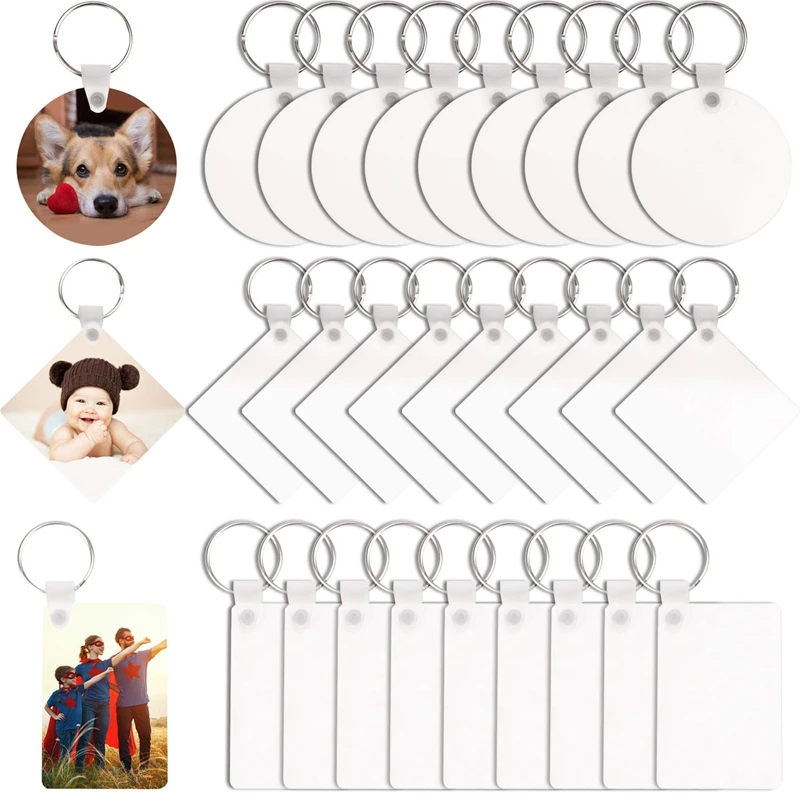 

Sublimation Keychain Blanks, 30Pcs DIY MDF Blank Keychain with Key Rings, Double-Side Printed Heat Transfer Keychain