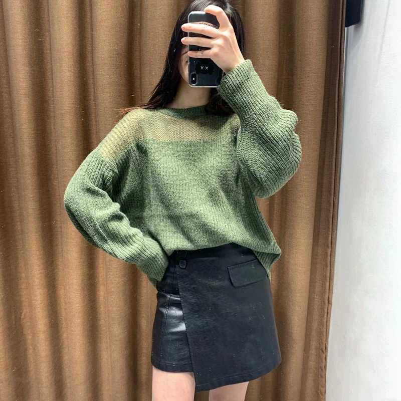 Женский свободный пуловер PUWD осенне-зимний с рукавами-фонариками трикотажная