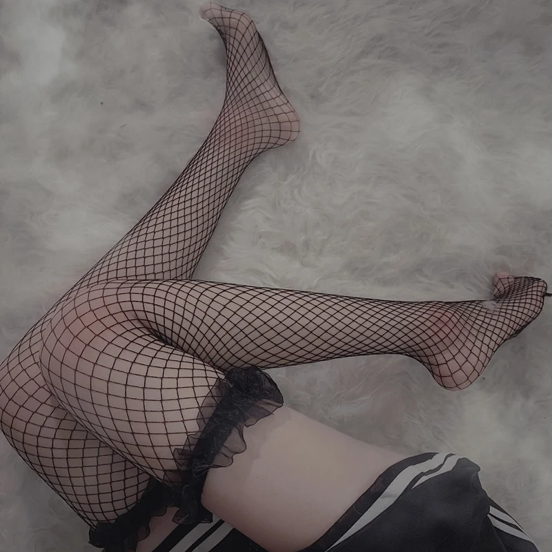 Women Cosplay Hosiery Sexy Fishnet Knee High Socks Gothic Black White Pink Mesh Transparent Thigh Stockings Lingerie | Женская одежда