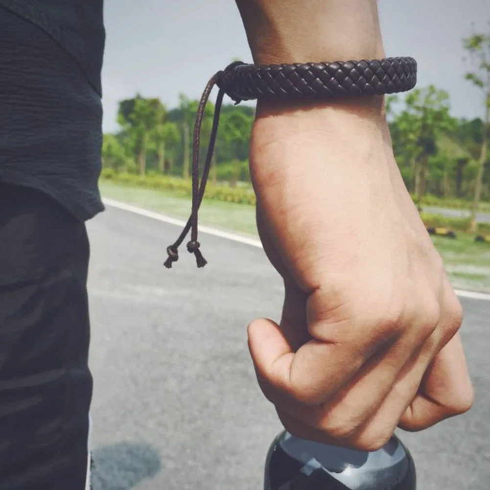 Модные ювелирные изделия черный плетеный кожаный браслет мужские браслеты
