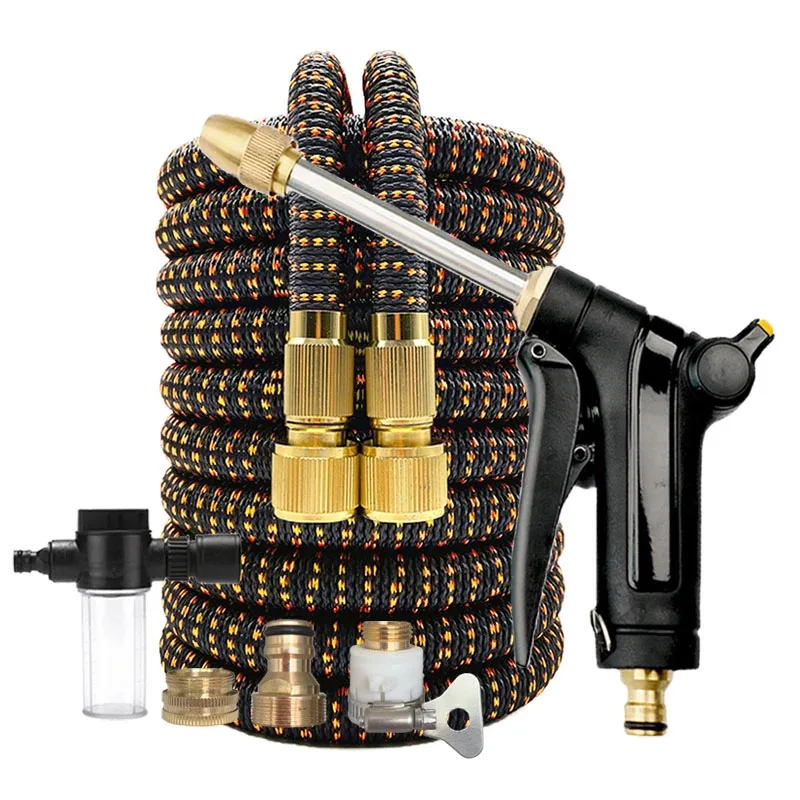 

Новый расширяемый садовый шланг для полива автомобиля, автомойка высокого давления, металлический водяной пистолет, гибкий волшебный шлан...