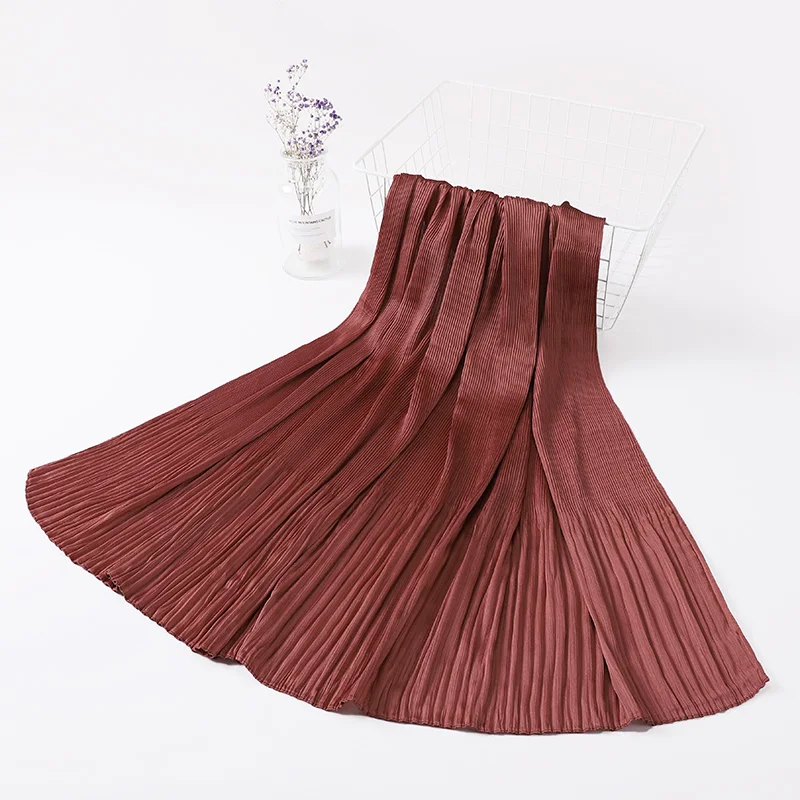 

Silk Feeling Women Crinkle Satin Pleated Scarf Hijab Autumn Winter Long Muffle For Lady Shawl Wrap Shawls and Wraps Bandana