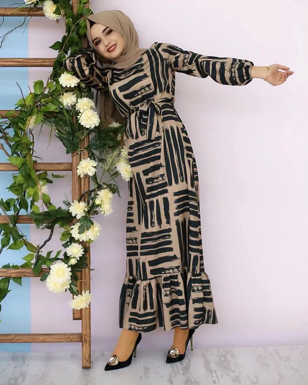 

2021 print dress high waist dress elegant plain long skirt female dress sexy