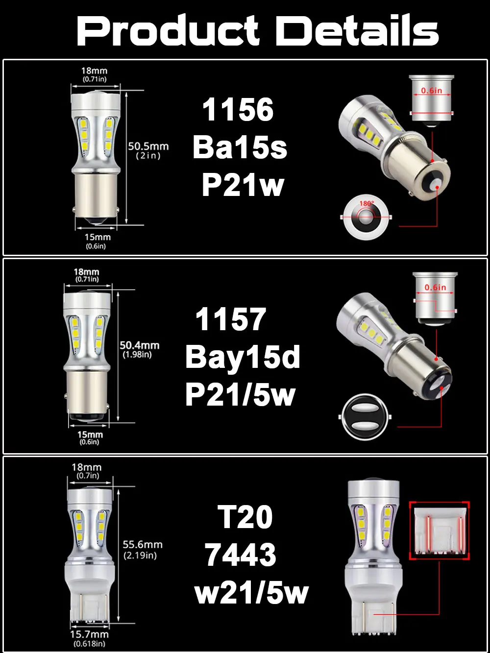 VANSSI 1156 BA15S P21W LED Bulb P21/5W Bay15d 1157 T20 W21/5W 7443 Car Turn Signal Reverse Backup Brake Stop DRL Lights | Автомобили и