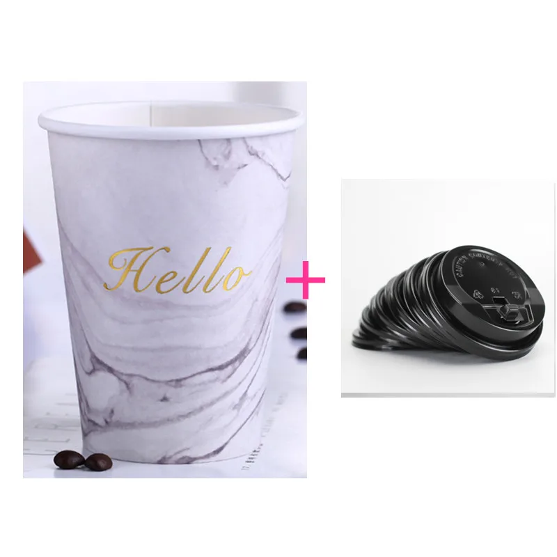 cup and lid 50 шт плотные вечерние одноразовые кофейные чашки 8 унций/12 унций/16 унций креативные молочный чай соевый холодный горячий напиток на вынос бумажные стаканчики с крышкой - Цвет: cup and lid