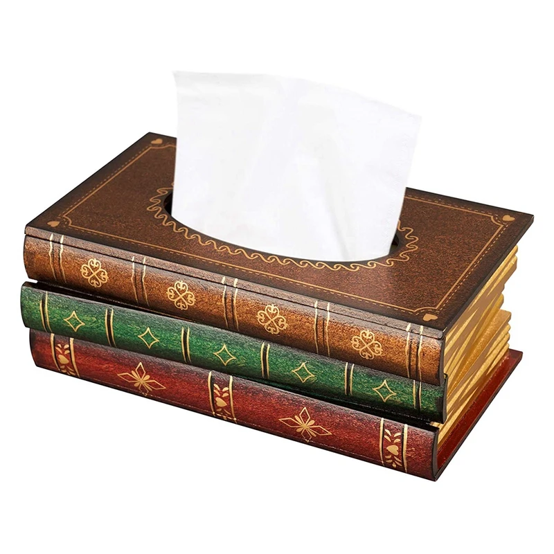 

Retro Wooden Tissue Box Home Living Room Dining Room Simulation Book Simple Desktop Pumping Box
