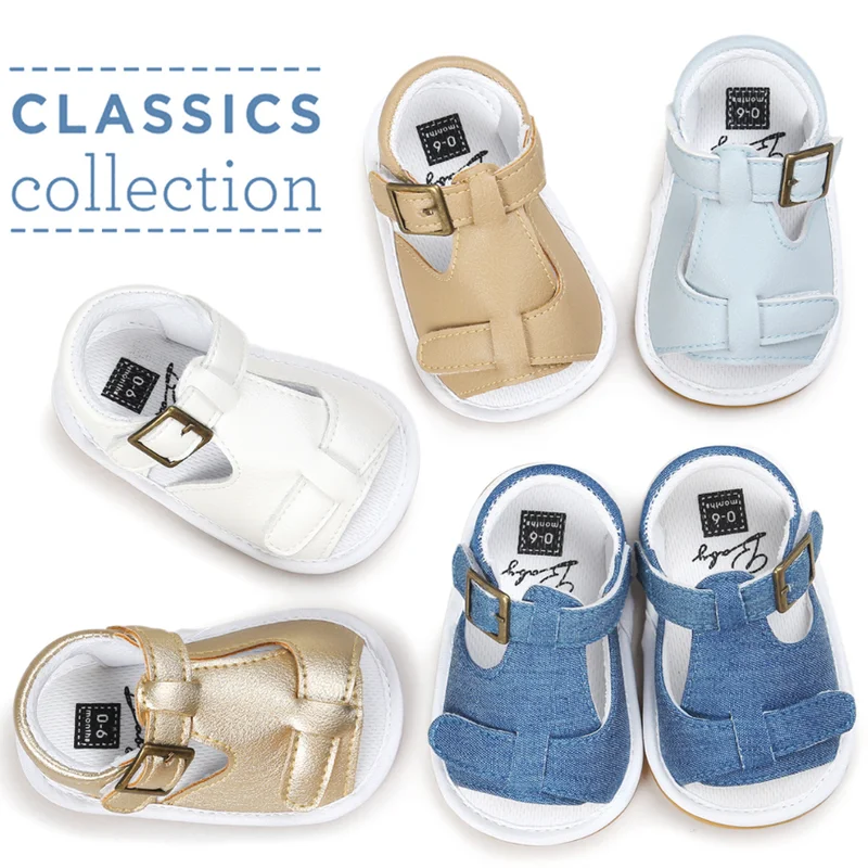

Сандалии для новорожденных девочек и мальчиков, Классические мягкие холщовые босоножки из искусственной кожи, нескользящая обувь для начи...