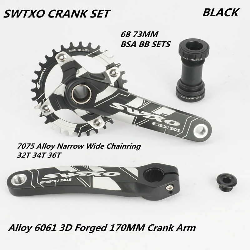 SWTXO CRANK SETS MTB Mountain Bike Alloy Narrow Wide 32T 34T 36T Chainring 9 10 11 12 Speed 170mm Crank 68 73MM BSA BB Set on - Система шатунов SWTXO MTB для горного велосипеда из сплава с узким широким 32T 34T 36T звездами 9 10 11 12 скоростей 170 мм шат