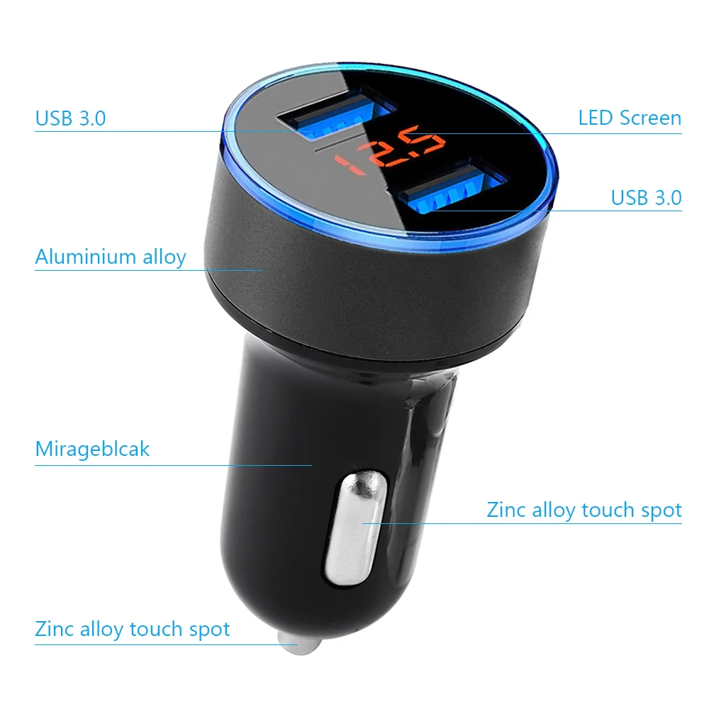 3.1A Dual USB 3,0 Автомобильное зарядное устройство 2 порта ЖК-дисплей 12-24 в прикуриватель Зажигалка на электропитании быстрое автомобильное зарядное устройство Автомобильный адаптер питания
