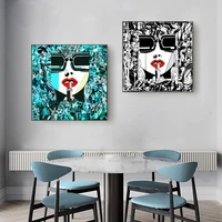 abstract colorful lips lipstick wall art canvas paintings sunglasses woman decorative print poster for living room no framed
