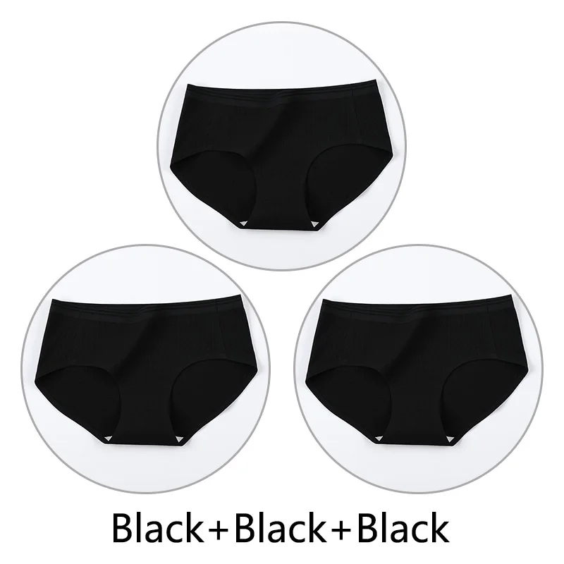 Black Black Black 3 шт. нитки жаккардовые процесс дышащие трусики женские сексуальные хлопковые шорты Бесшовные мягкое нижнее белье m-xl девушки нижнее белье - Цвет: Black Black Black