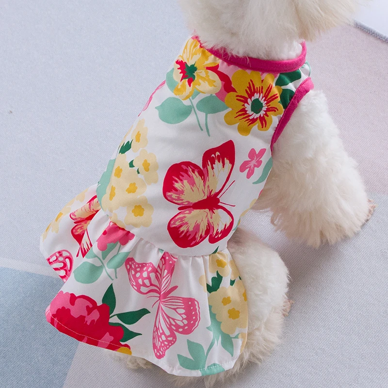

1Pcs Cute Floral Printed Dog Dress Big Swing Skirt Soft Sleeveless Pullover Summer Warm Pet Dog Clothes Puppy Dog Costume