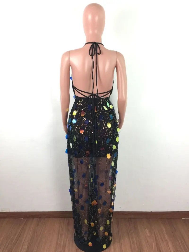 

2020 Europe and The United States New Women's Sequin Dress V-neck Backless Sexy Strap Sequin Dress Club Party Shiny Dress