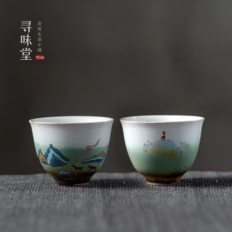 Каменная чашка для чая Huancai с зеленой глазурью маленькая керамическая в стиле