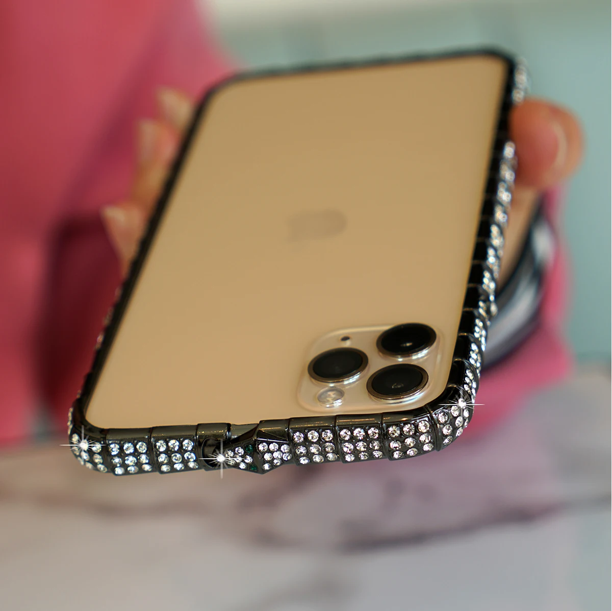 Black Для iPhone X XR XS Max чехол Bling Чехол-бампер с алмазами для iPhone 11 Pro Max 8 7 6Plus чехол блеск змея со стразами инкрустация металлической рамкой - Цвет: Black