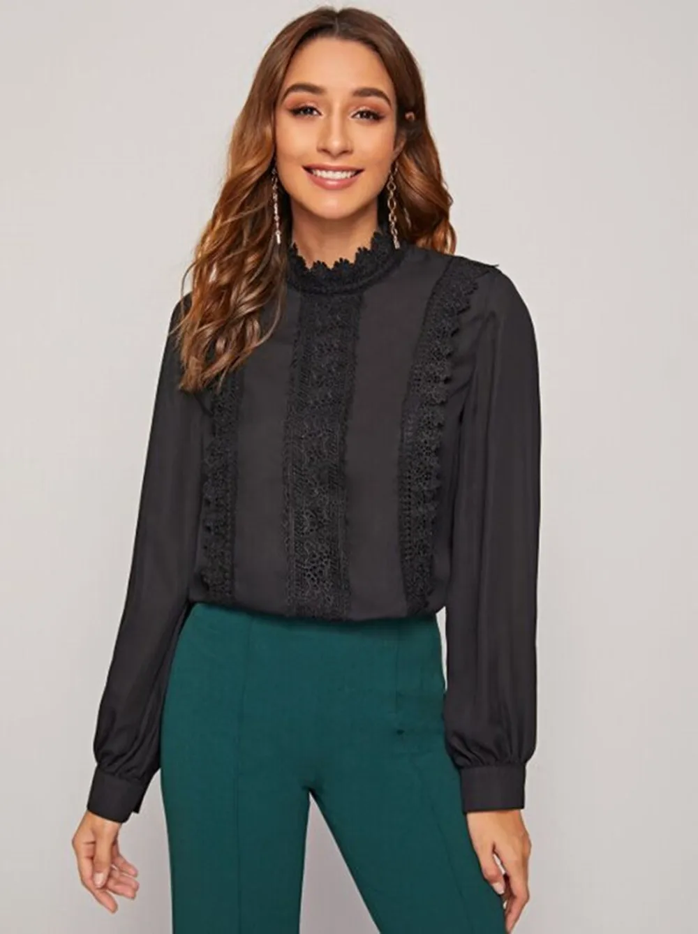 

Hot Spring Women's Tops Long Sleeve Women's Fashion Chiffon Shirt Lace Women's Chiffon Shirt Collar Women Chiffon Shirt