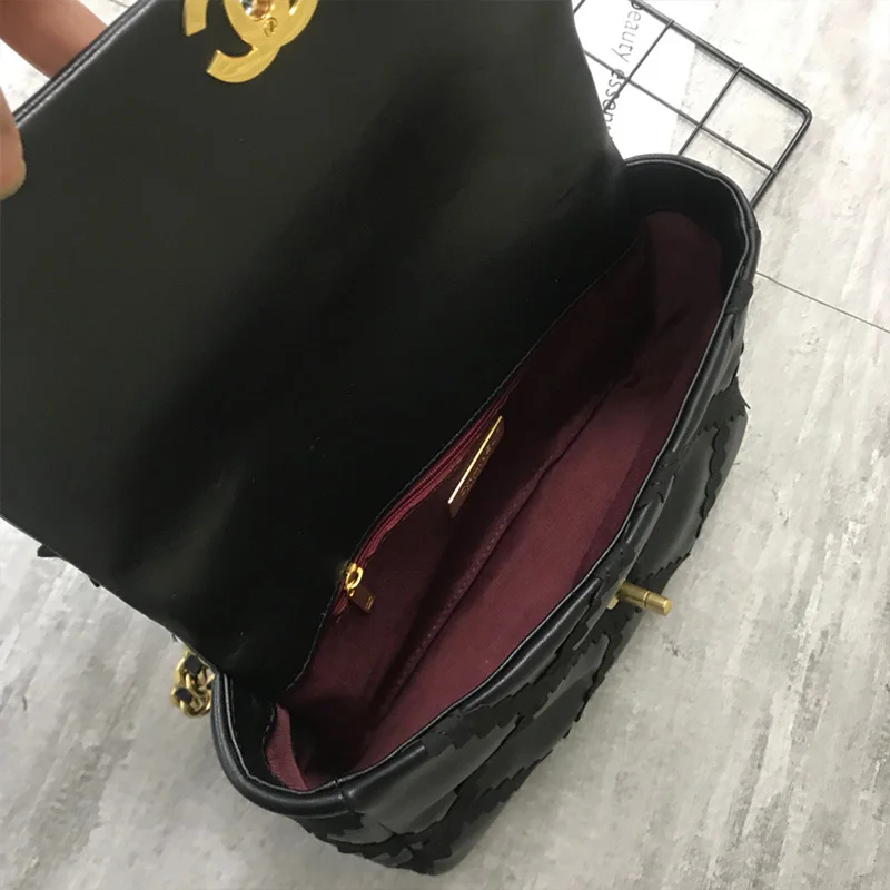 

Retro contrast color applique diamond pattern cowhide shoulder bag ladies new hardware chain fashion all-match messenger bag