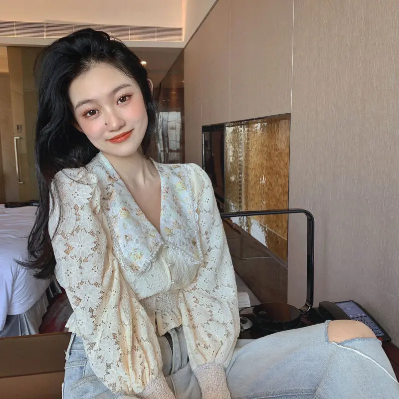 

QWEEK Elegant Blouse Women Lace Tops 2021 Fashion Office Ladies Women Tops and Blouse Luxury Designer Clothing Women Retro Chic