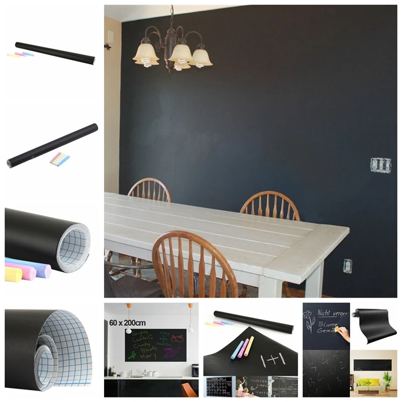 Меловая доска 200*60 см самоклеящаяся черная Настенная Наклейка Водонепроницаемый Съемный многоразовый