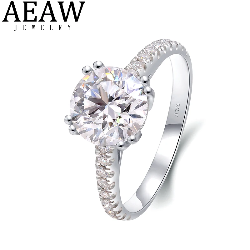 

100% 14k White Gold Moissanite Engagement Rings for Women Round Excellent Solitaire with Gemstone DF Color VVS1 Test Positive
