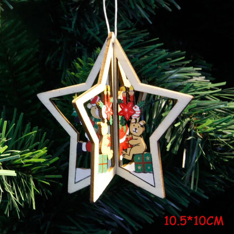 Star Новогодняя натуральная Деревянная Рождественская елка орнамент деревянный кулон Рождественский подарок Noel Рождественское украшение для дома Navidad Deco - Цвет: Star
