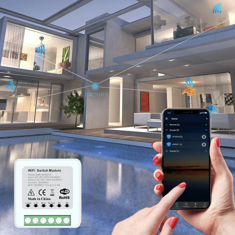 16A Mini Smart Wifi DIY Switch Supports 2 Way Control Home Automation Module Works With Alexa Google Life App | Электроника