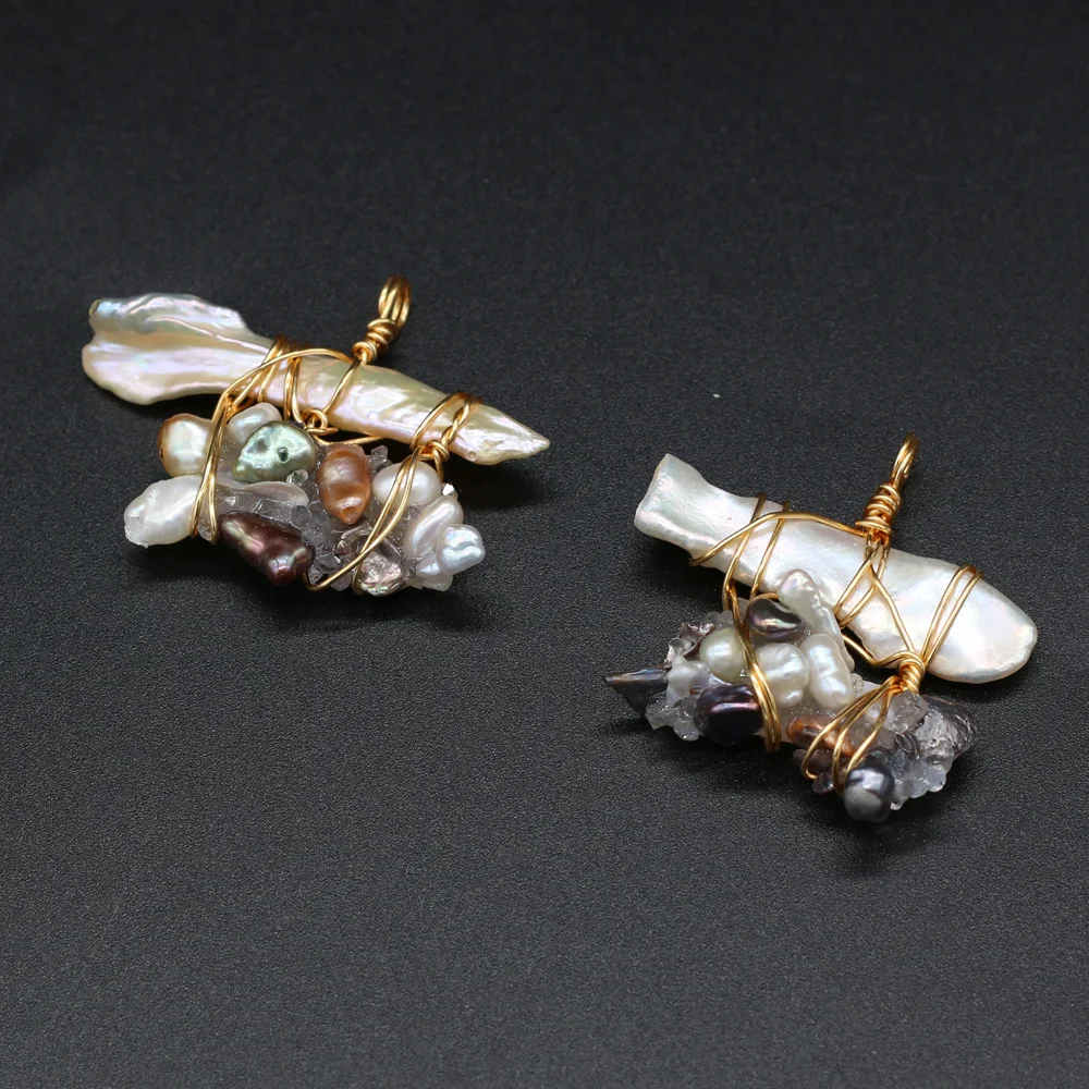 

Natural Stone Pearl Pendant Irregularly Wound Pearl Charms For DIY Earrings Necklace Cute Romantic Jewelry Decoration 40x50mm