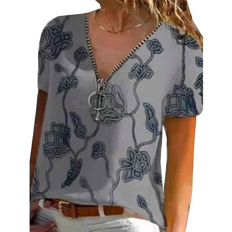 

Женский топ на молнии с V-образным вырезом и коротким рукавом