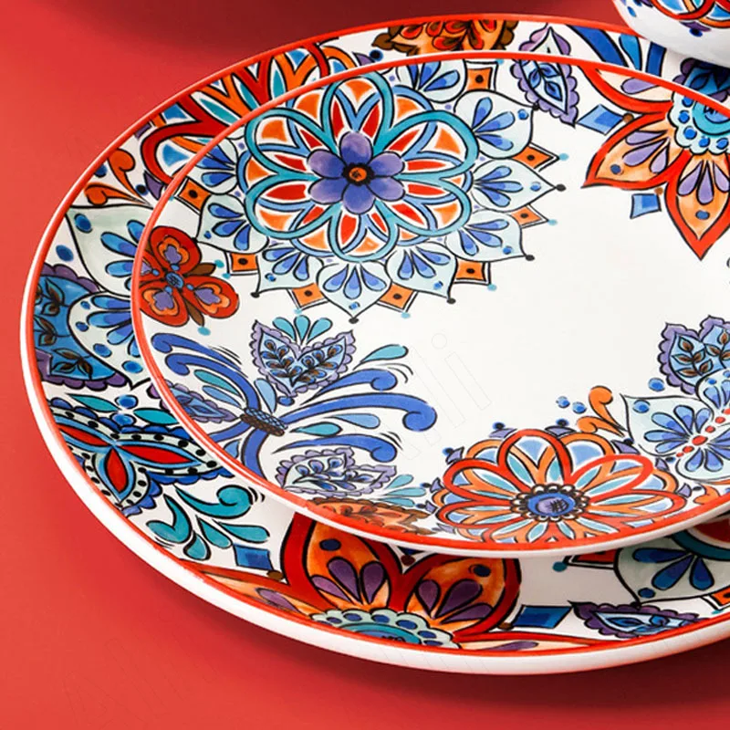 

Northern Europe Ceramic Plate Desktop Creativity Fruit Salad Plates Vintage Relief Western Steak Dish Home Kitchen Tableware