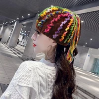 2021 new style autumn and winter women hat knitted yarn straight stripes dirty braid wig mens womens warm hat keep warm