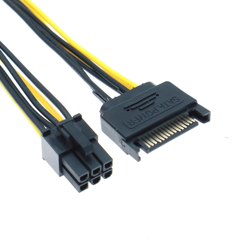 

20cm 15pin SATA Power To 6pin PCIe PCI-e PCI Express Adapter Cable For Video Card 15-pin SATA Power Female 6-pin PCIe Power Male