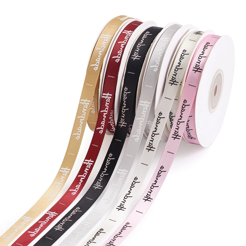 

10mm Word Handmade Printed Ribbon Polyster Single Face Satin Ribbons for Bow Gift Wrapping Packing Wedding DIY Decor Accessories