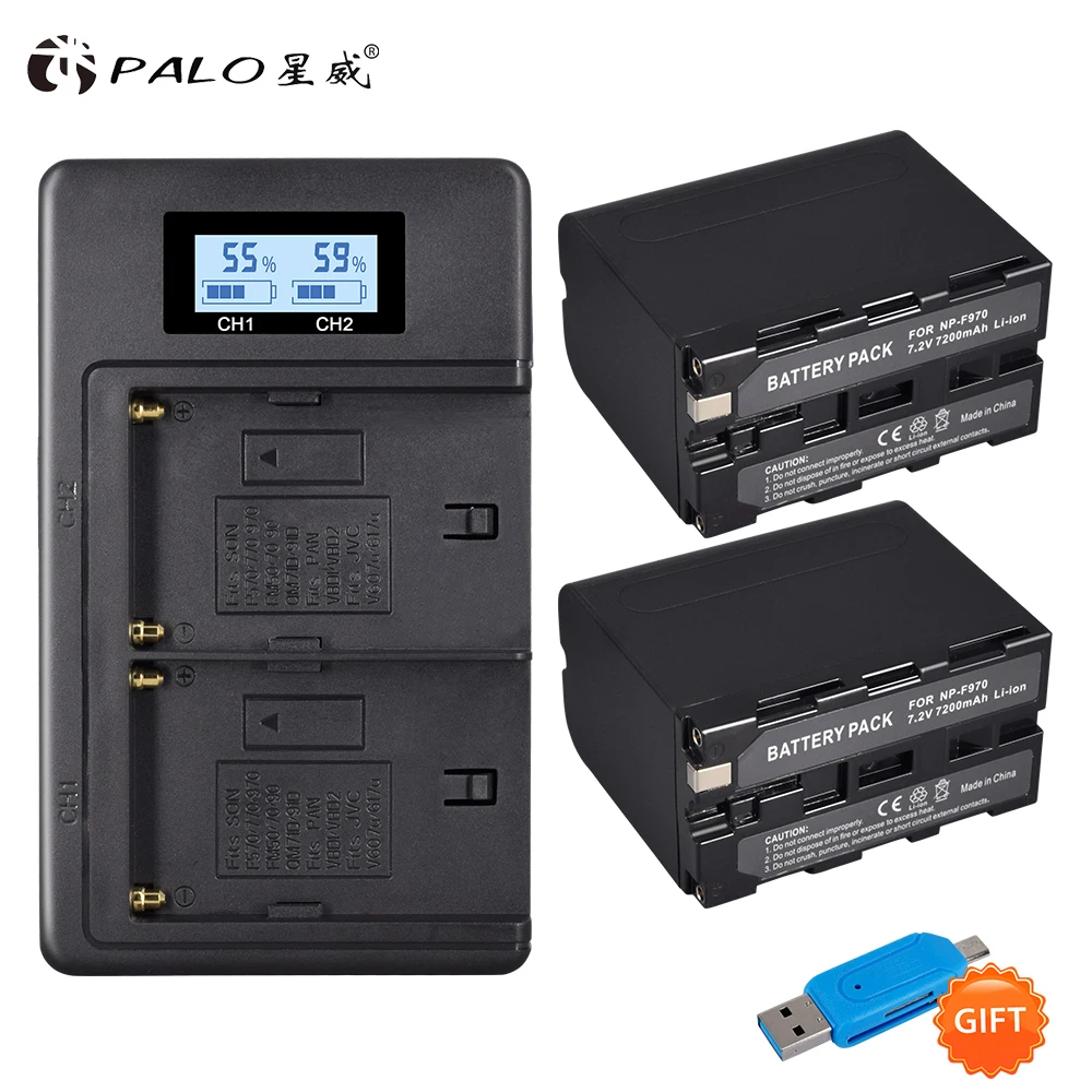 NP F960 F970 Battery 7 2 V 7200mAh и USB двойное зарядное устройство для MC1500C|Цифровые