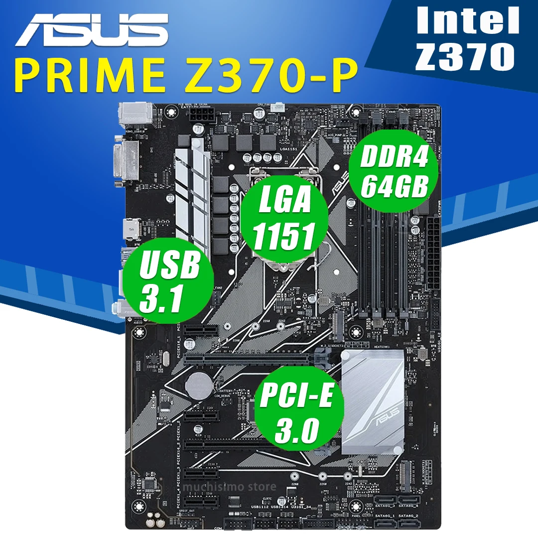 

Asus PRIME Z370-P Motherboard LGA 1151 DDR4 64GB Support 8th-Gen Intel Core i7 i5 i3 Desktop PCI-E 3.0 M.2 Intel Z370 Placa-Mãe