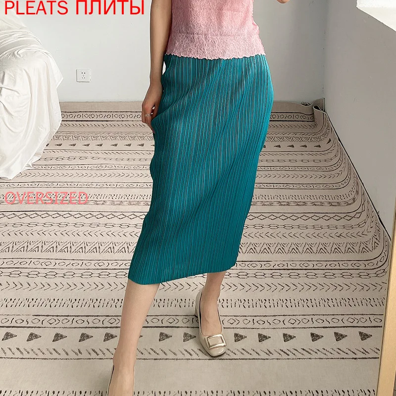 

Miyake Fold Bag Hip Skirt Female Half-length High Waist Thinner Summer New Split Design Sense Niche One-step Skirt PLEATS Upe