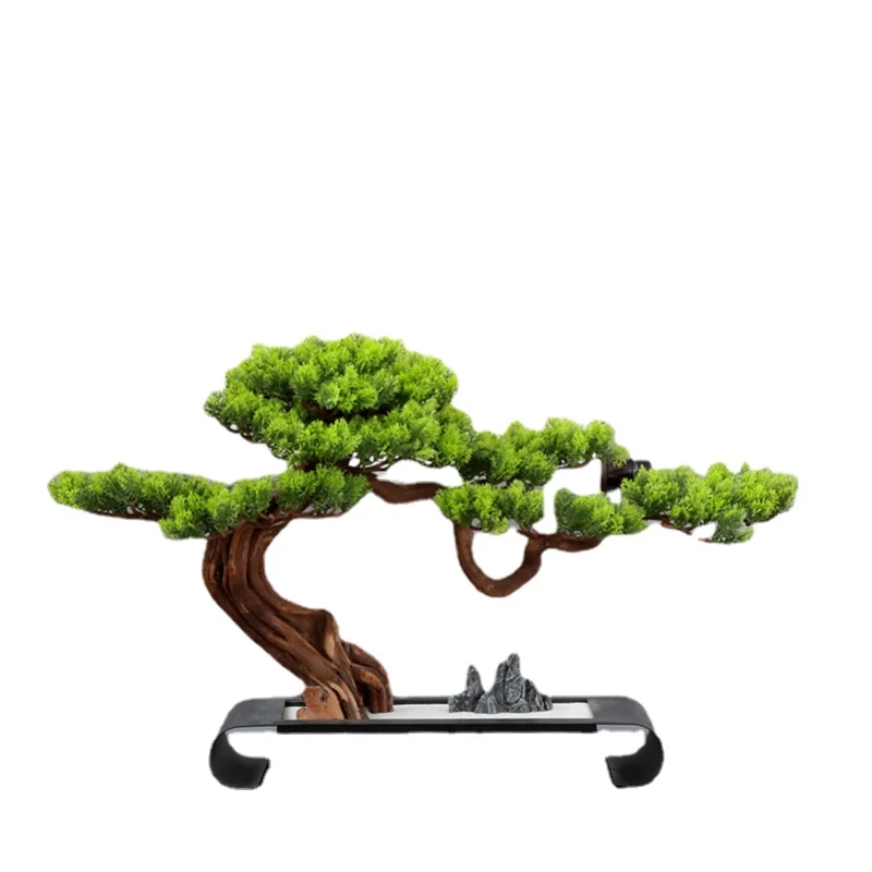 

New Chinese Artificial Bonsai Large Sand Plate Welcoming Pine Root Carving Entrance Decoration Arborvitae Landscape Modeling