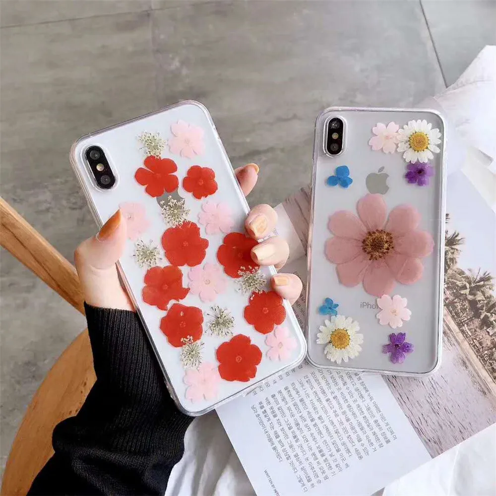 Мягкий чехол для телефона из ТПУ с натуральными цветами и сушеными iPhone XS Max XR 7 8 6 6S