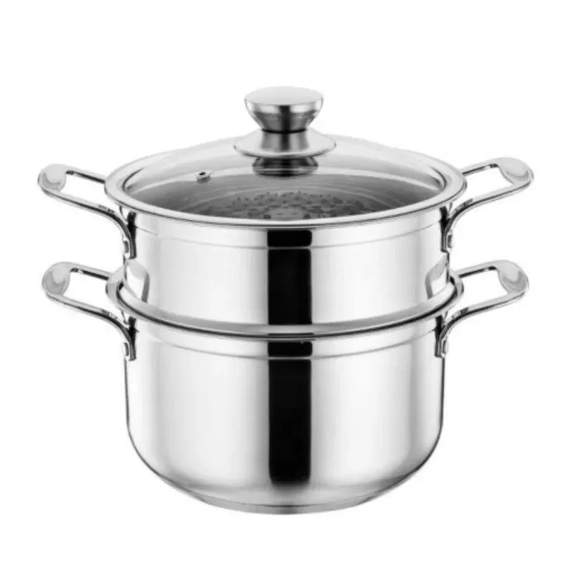 

Stainless Steel Steamer Double Bottom Thickened Steamer Soup Pot Gas Induction Cooker Universal Pot with Small Steamer Steamer