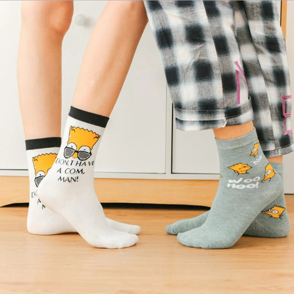 

1 пара удобных хлопковых пар носков с рисунком для мужчин и женщин, дышащие Повседневные носки в студенческом стиле