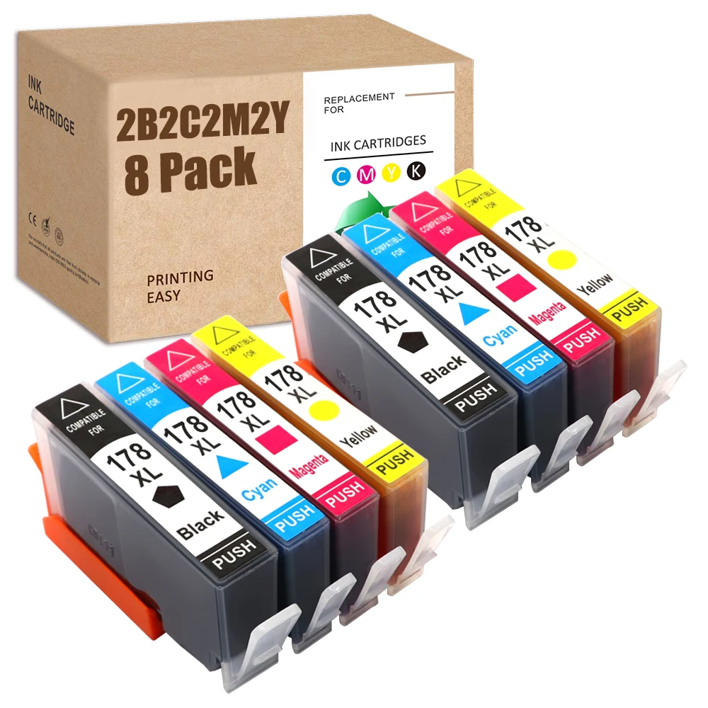 YC 8x For HP-178XL PhotoSmart B010b,B109c,B109g,B109r,B110a,B110d PhotoSmart 5515,6510,C6383 PhotoSmart B209b,B210b For HP 178