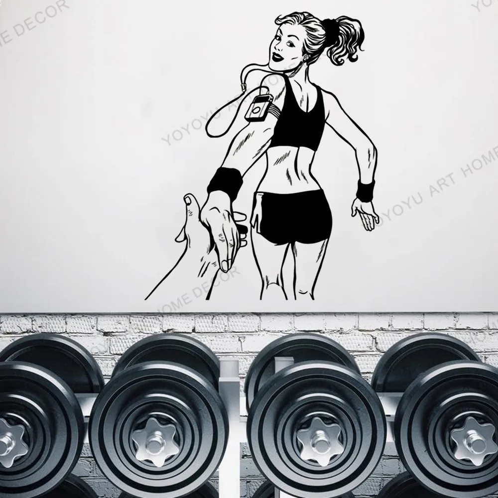 

Виниловая наклейка на стену бегущая девушка бегущая для дома тренажерного зала мотивация сексуальная женщина Декор Фреска Виниловые спорт...