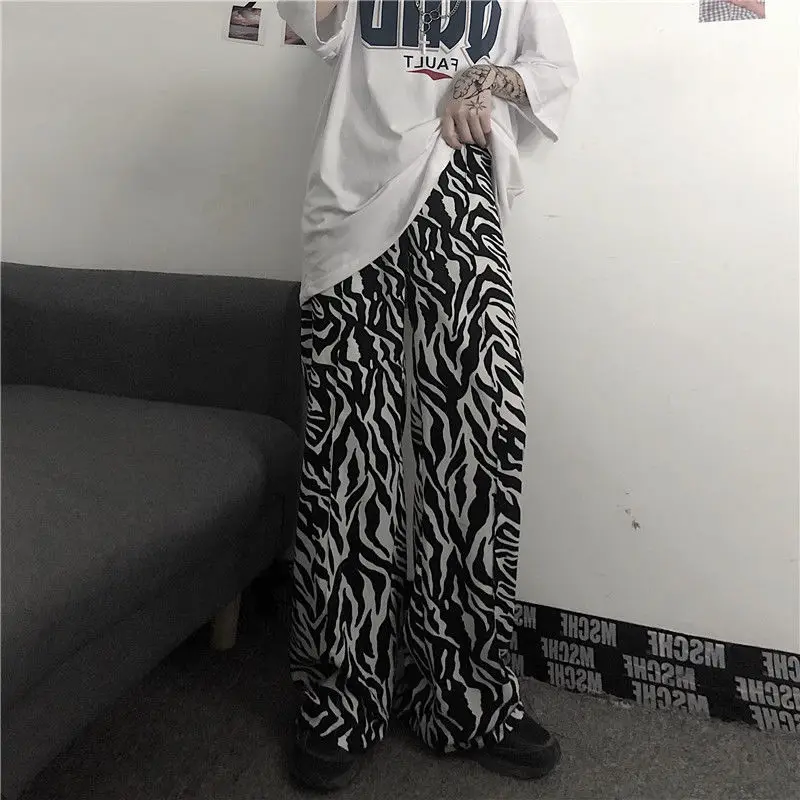 

women Zebra Print Wide Leg Pants Harajuku Spring 2021 Korean Fashion Women Trousers Oversize High Waist Loose Pants Streetwear