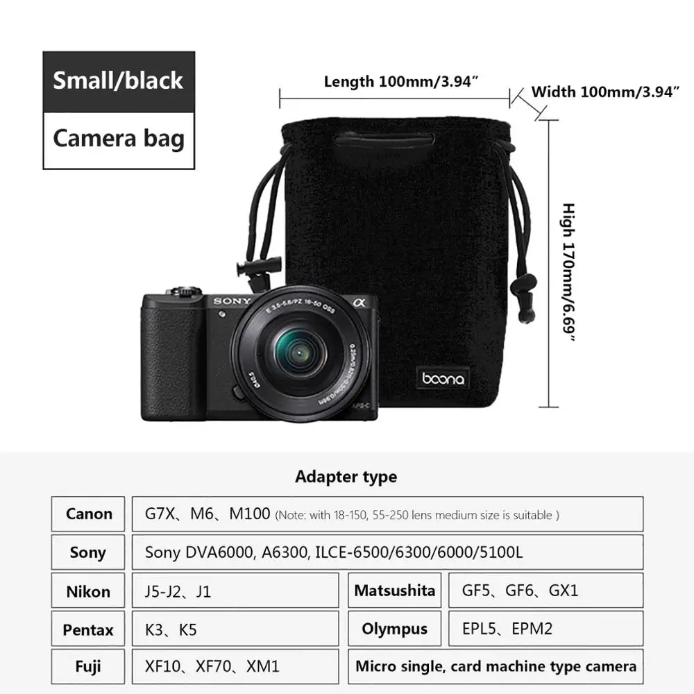 Black Camera Bag S Сумка для DSLR камеры, чехол для объектива Nikon, Canon, sony, Olympus, Fuji, сумка для объектива из лайкры, сумка для фотосъемки для камеры - Цвет: Black Camera Bag S