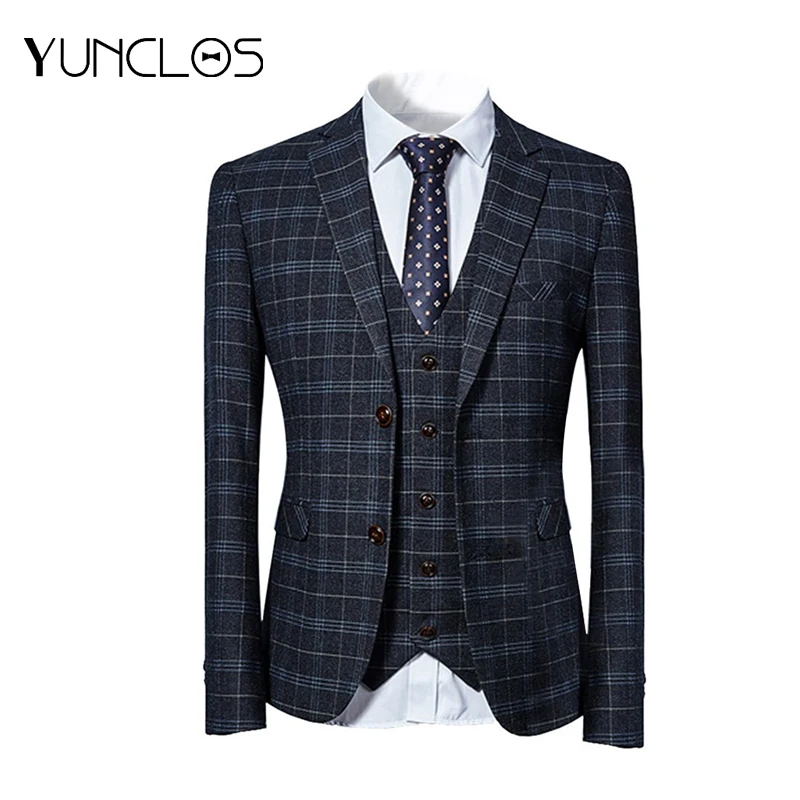 Классический костюм из 3 предметов деловой мужской повседневный приталенный