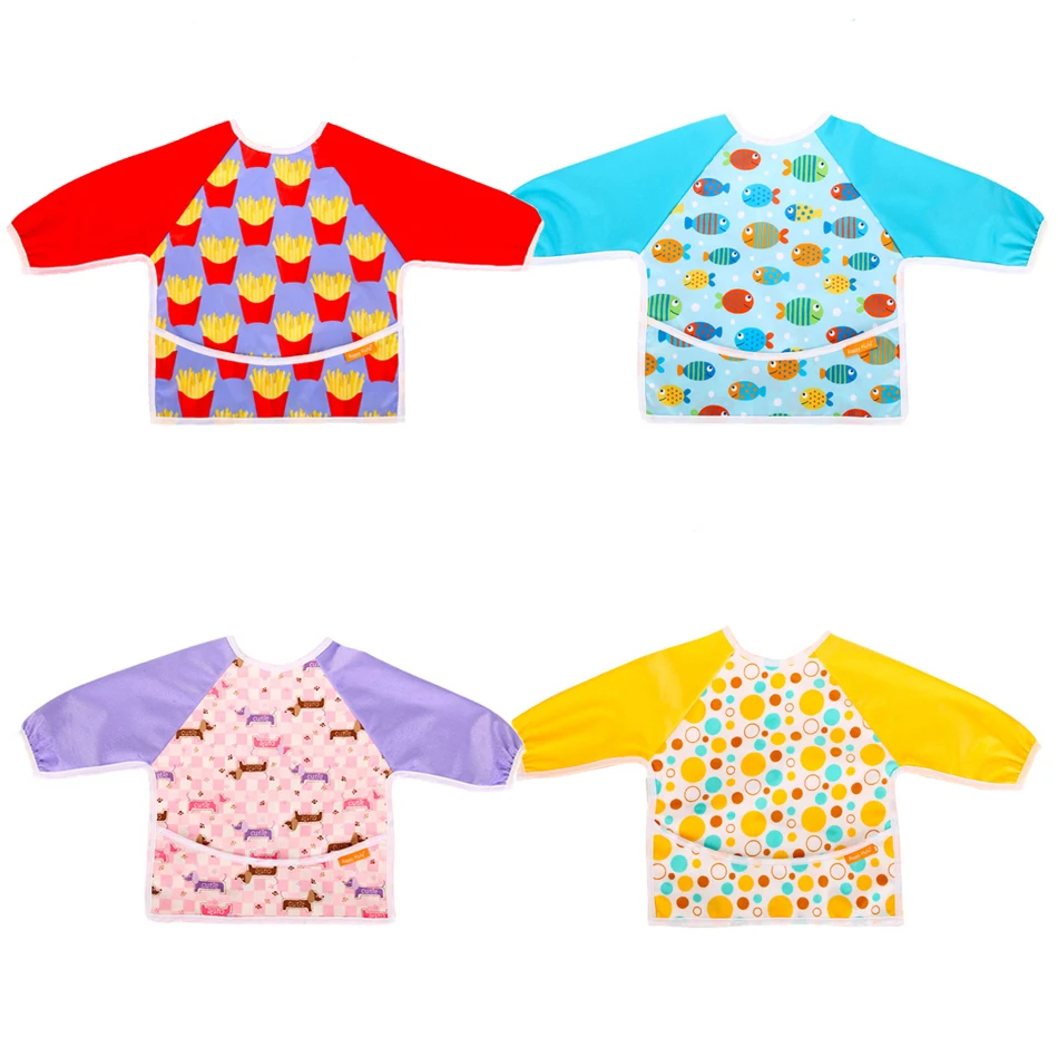 HappyFlute Baby Bibs Waterproof Print PUL&amp Minky Cute Long Sleeve Children Bib Burp Clothes Stuff | Детская одежда и обувь
