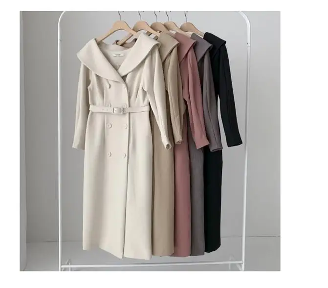 

2021 Spring Women Elegant Dress Fashion Double-Breasted Midi Office Lady Designer Casual Slim Party Clothes Vestidos 3 Color