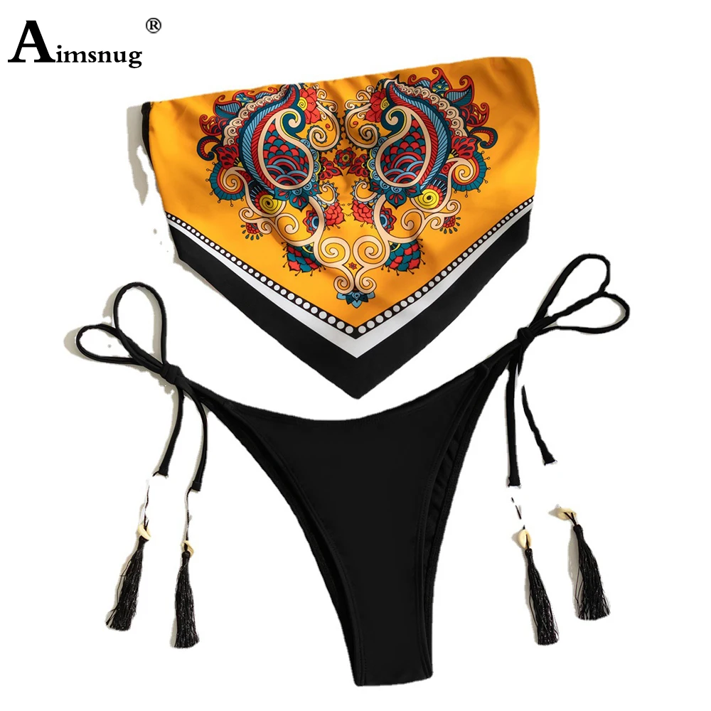 Женские комплекты бикини с принтом 2022 модный бандажный купальник из двух