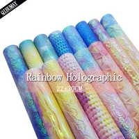 qibu 2230cm rainbow faux leather sheets mermaid snake holographic fabric for bags bow maker accessories a4 diy crafts materials