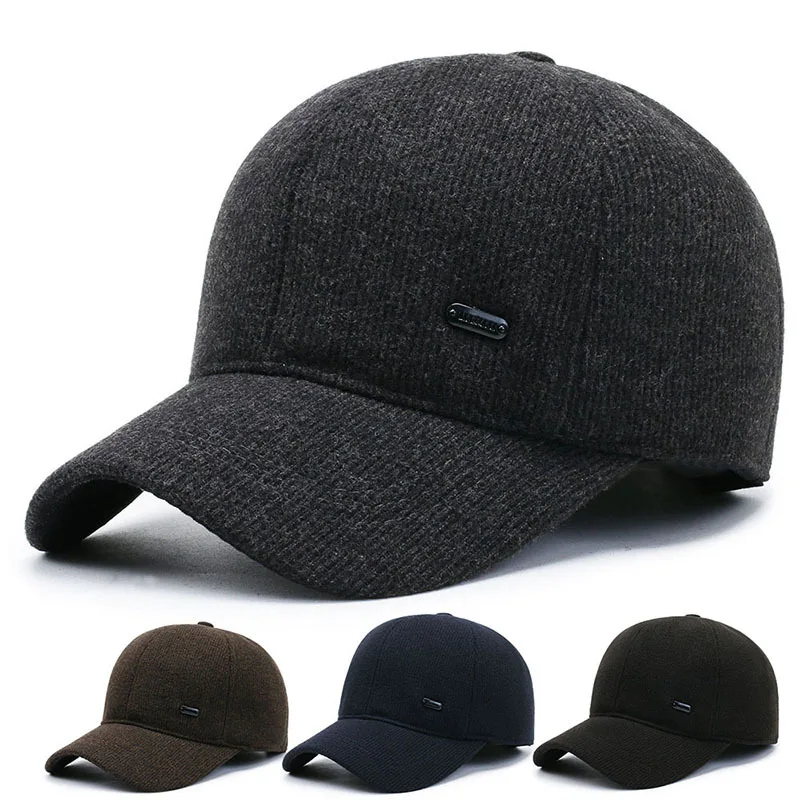 

Neymar New Men's Winter Wool Baseball Cap With Earflaps Brand Snapback Hats Thicken Warm Solid Dad Caps Gorra Hombre Trucker